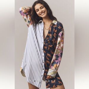 Maeve Soren Mixed-Print Mini Shirt Dress